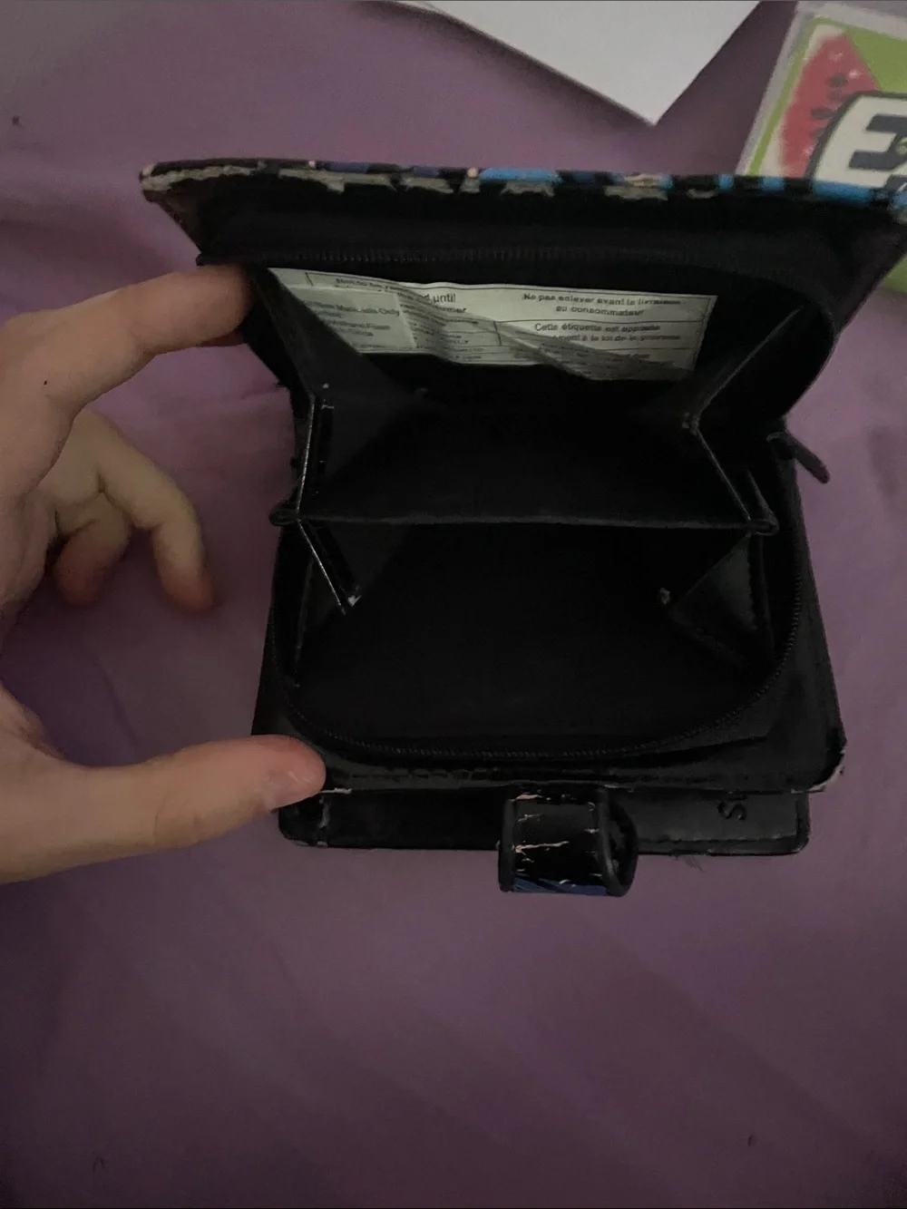 Black with blue decorated wallet